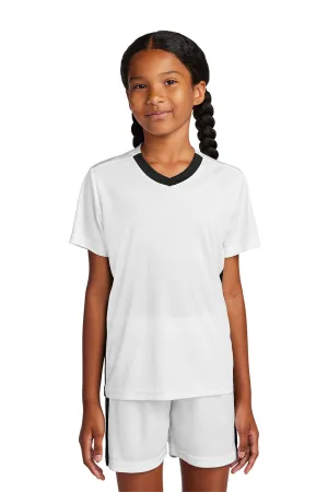 Sport-Tek Youth Moisture Wicking Competitor United Short Sleeve V-Neck T-Shirt - White/Black Clothing Sport-Tek