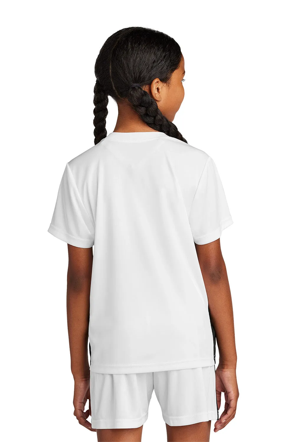 Sport-Tek Youth Moisture Wicking Competitor United Short Sleeve V-Neck T-Shirt - White/Black Clothing Sport-Tek