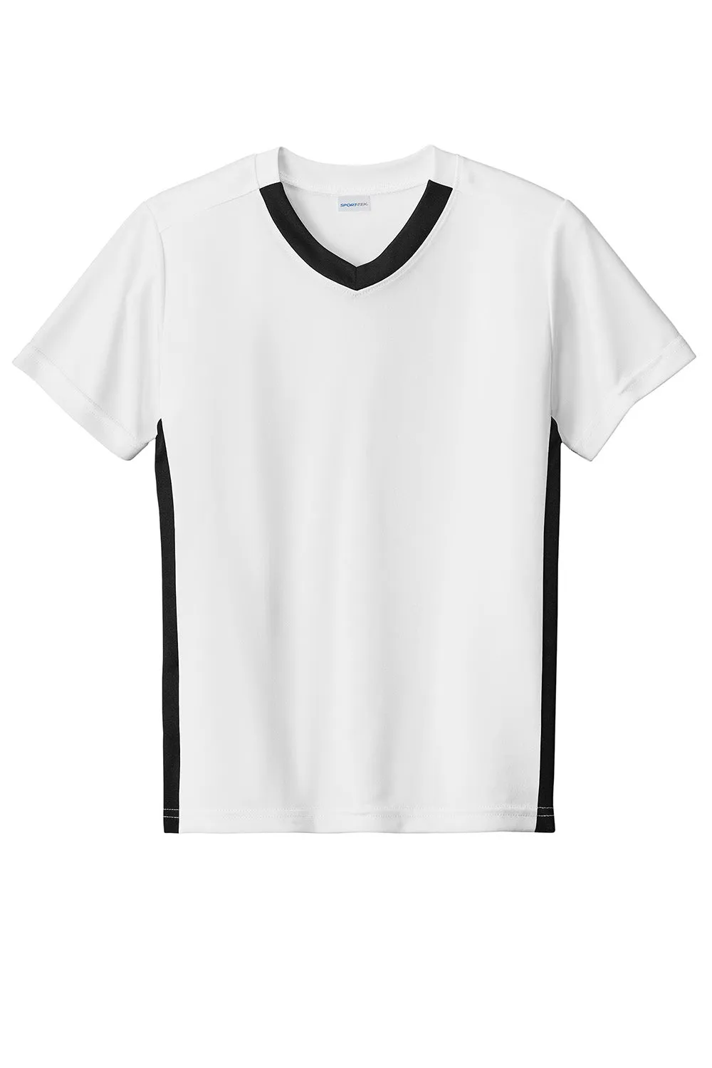 Sport-Tek Youth Moisture Wicking Competitor United Short Sleeve V-Neck T-Shirt - White/Black Clothing Sport-Tek
