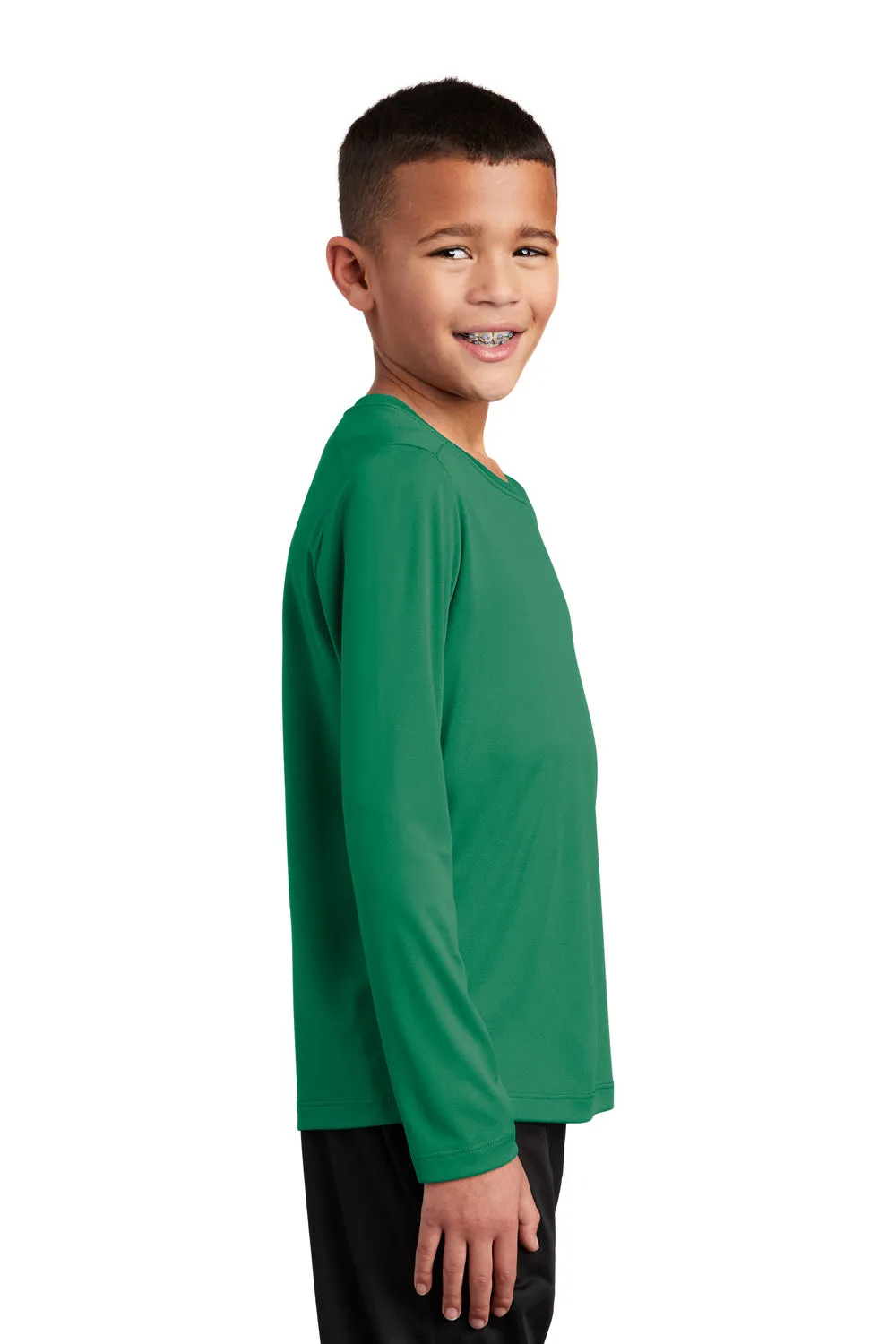 Sport-Tek Youth Moisture Wicking Long Sleeve Crewneck T-Shirt - Kelly Green - Closeout Clothing Sport-Tek