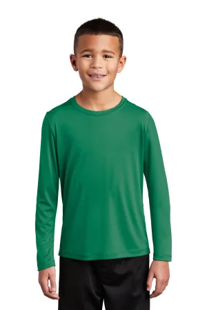 Sport-Tek Youth Moisture Wicking Long Sleeve Crewneck T-Shirt - Kelly Green - Closeout Clothing Sport-Tek