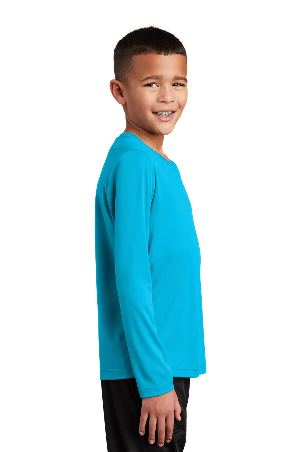 Sport-Tek Youth Moisture Wicking Long Sleeve Crewneck T-Shirt - Sapphire Blue Clothing Sport-Tek