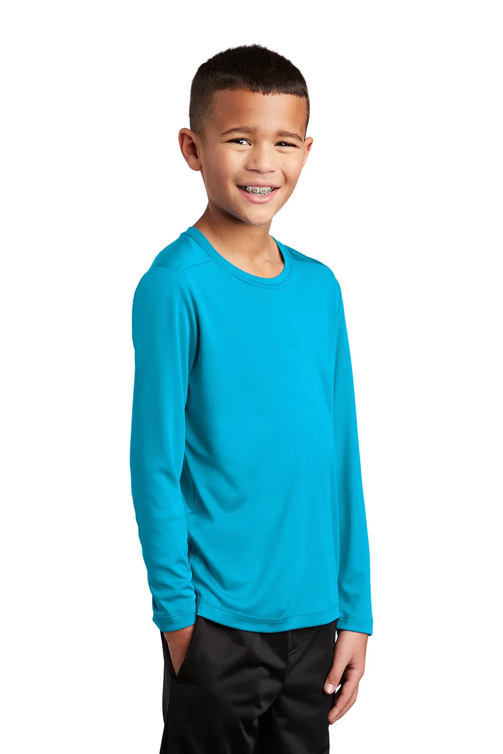 Sport-Tek Youth Moisture Wicking Long Sleeve Crewneck T-Shirt - Sapphire Blue Clothing Sport-Tek