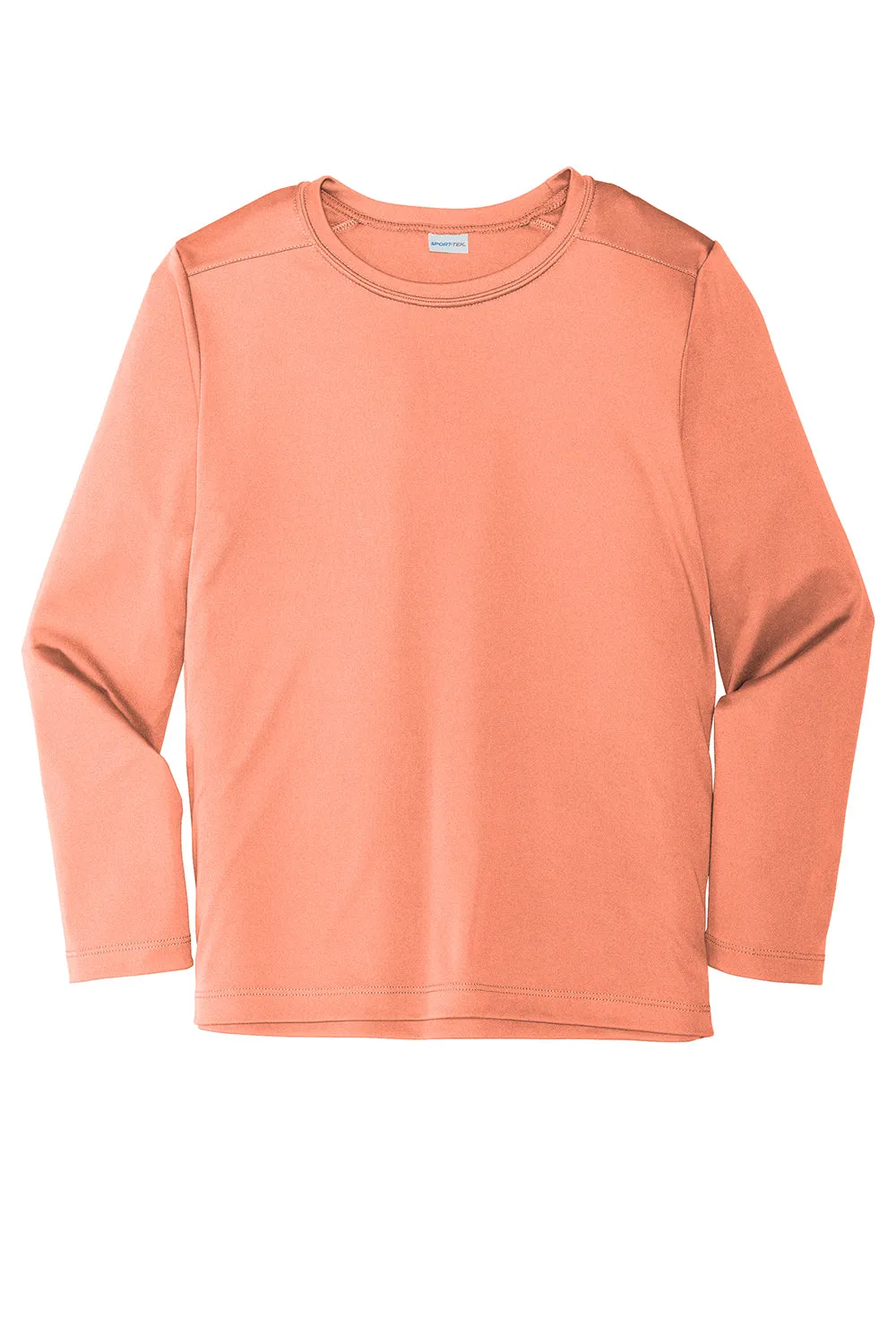 Sport-Tek Youth Moisture Wicking Long Sleeve Crewneck T-Shirt - Soft Coral Orange Clothing Sport-Tek