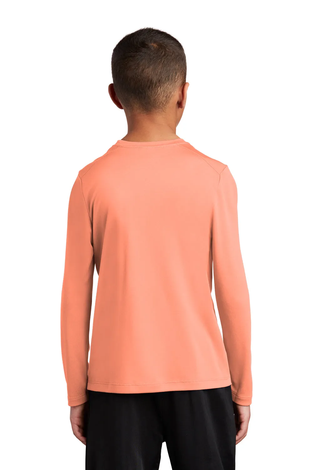 Sport-Tek Youth Moisture Wicking Long Sleeve Crewneck T-Shirt - Soft Coral Orange Clothing Sport-Tek