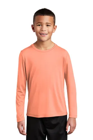 Sport-Tek Youth Moisture Wicking Long Sleeve Crewneck T-Shirt - Soft Coral Orange Clothing Sport-Tek