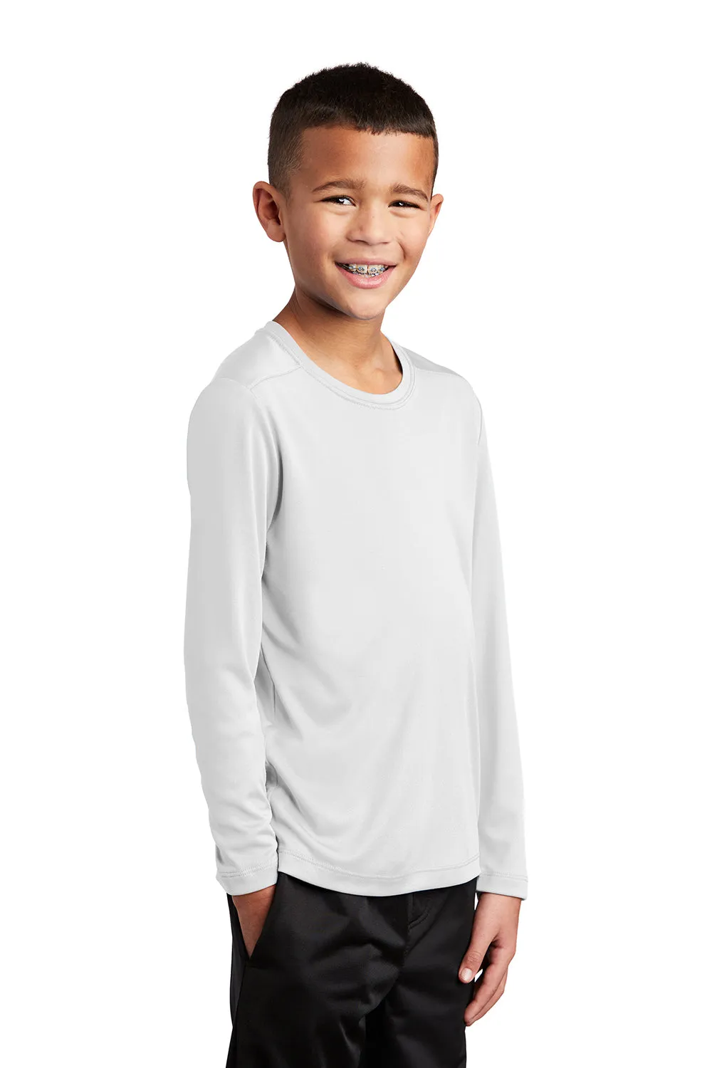 Sport-Tek Youth Moisture Wicking Long Sleeve Crewneck T-Shirt - White Clothing Sport-Tek