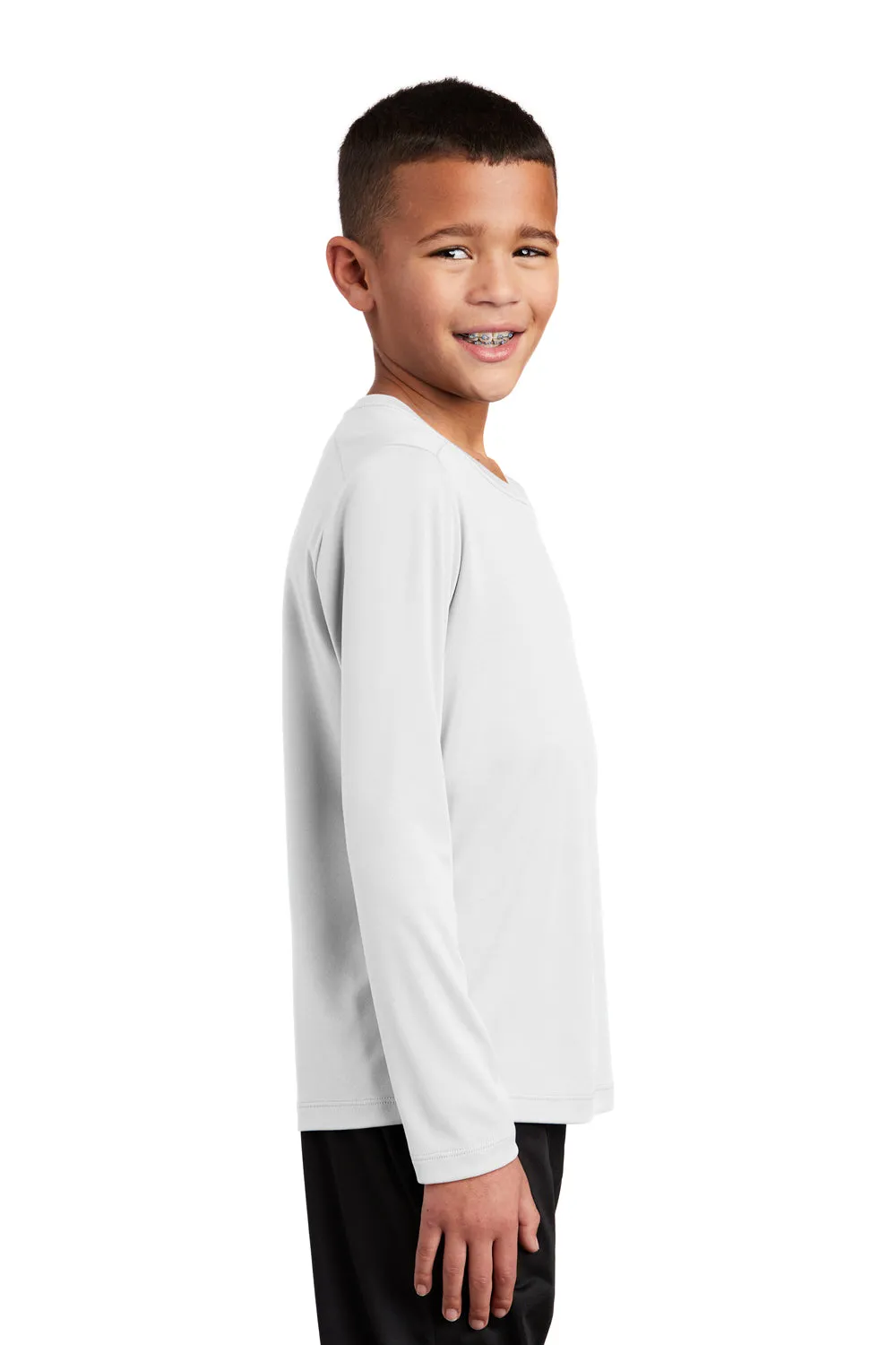 Sport-Tek Youth Moisture Wicking Long Sleeve Crewneck T-Shirt - White Clothing Sport-Tek