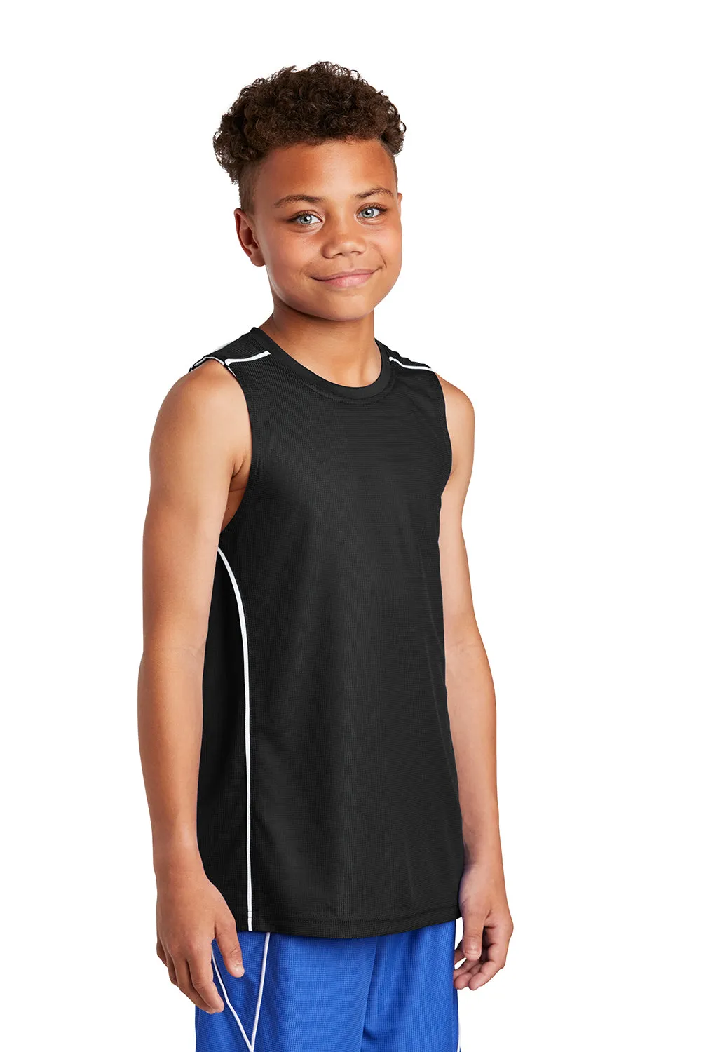 Sport-Tek Youth Moisture Wicking Mesh Reversible Tank Top - Black - Closeout Clothing Sport-Tek
