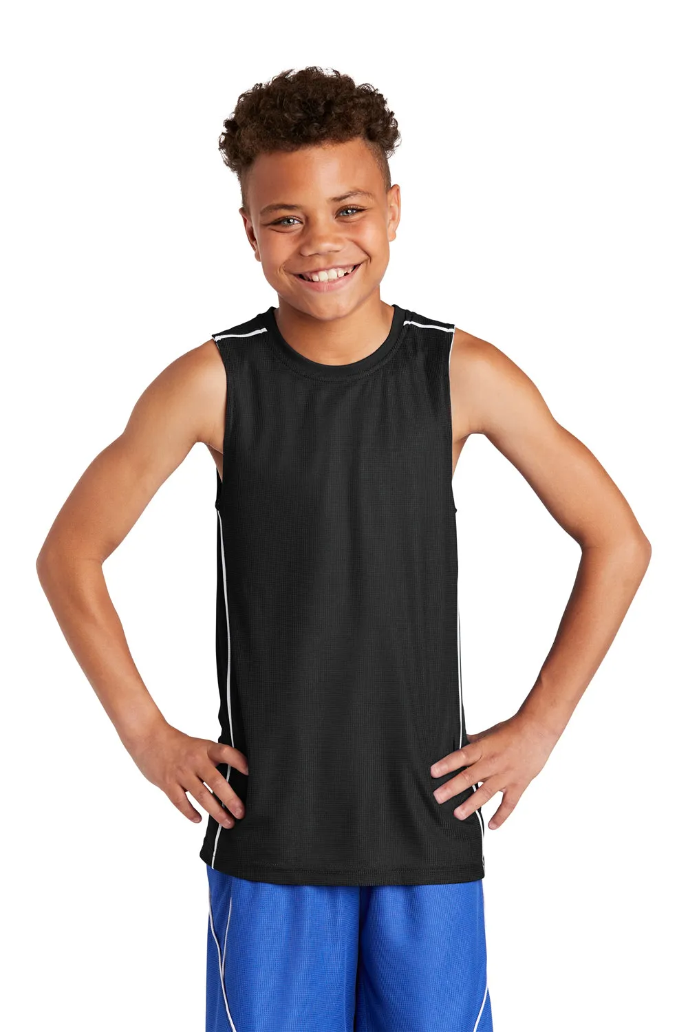 Sport-Tek Youth Moisture Wicking Mesh Reversible Tank Top - Black - Closeout Clothing Sport-Tek
