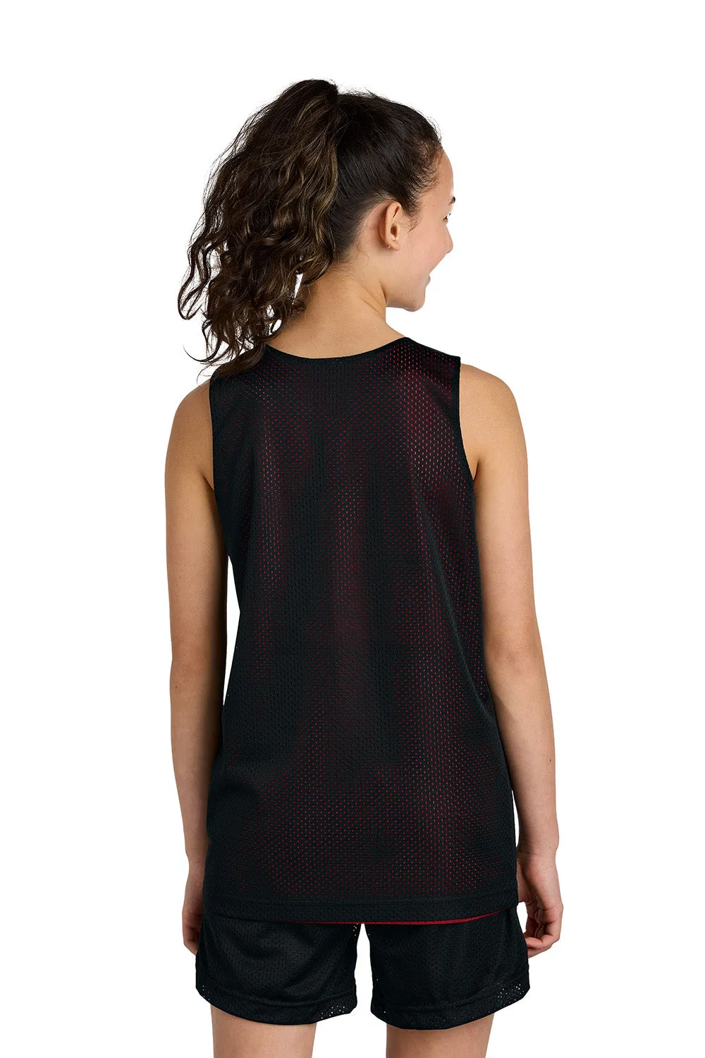 Sport-Tek Youth Moisture Wicking Reversible Mesh Tank Top - Black/Deep Red Clothing Sport-Tek