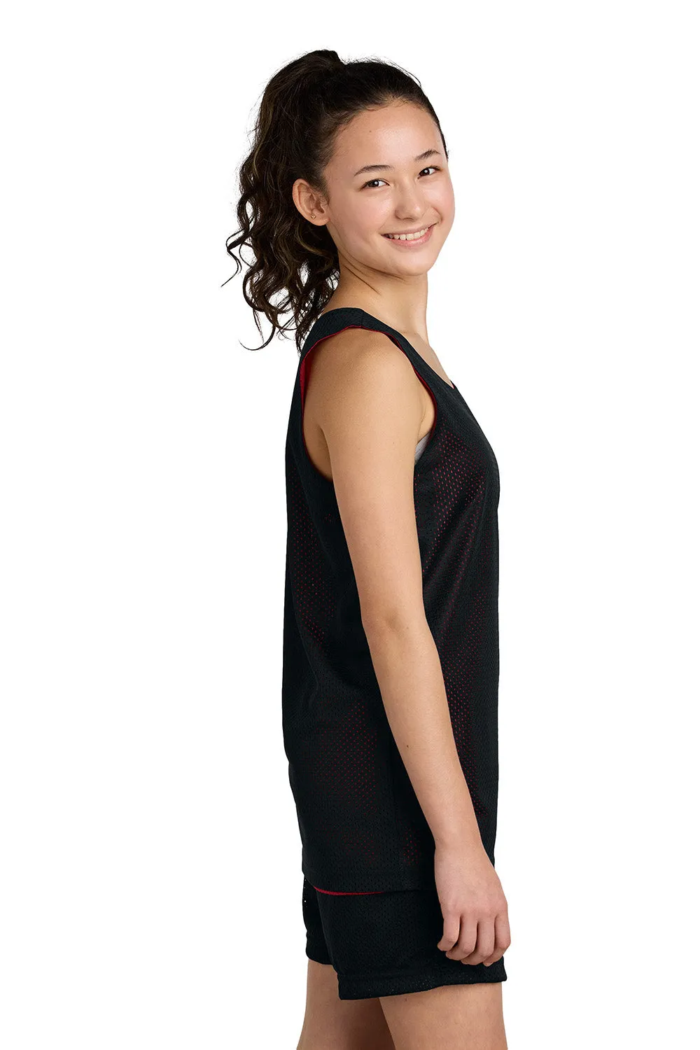 Sport-Tek Youth Moisture Wicking Reversible Mesh Tank Top - Black/Deep Red Clothing Sport-Tek