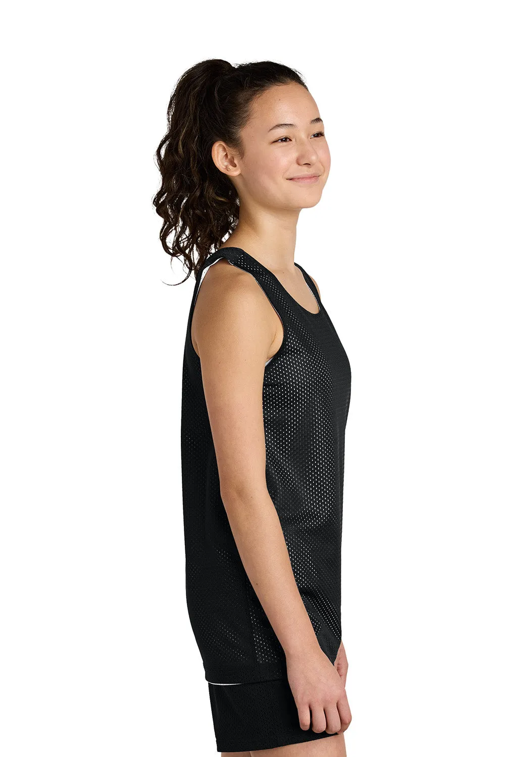 Sport-Tek Youth Moisture Wicking Reversible Mesh Tank Top - Black/White Clothing Sport-Tek