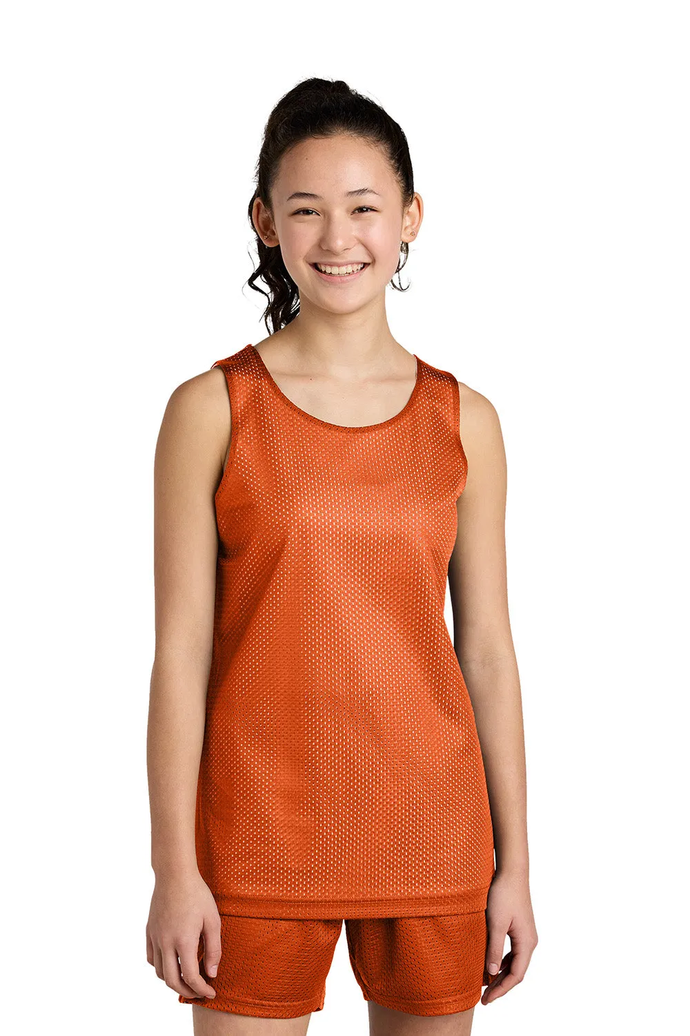 Sport-Tek Youth Moisture Wicking Reversible Mesh Tank Top - Deep Orange/White Clothing Sport-Tek