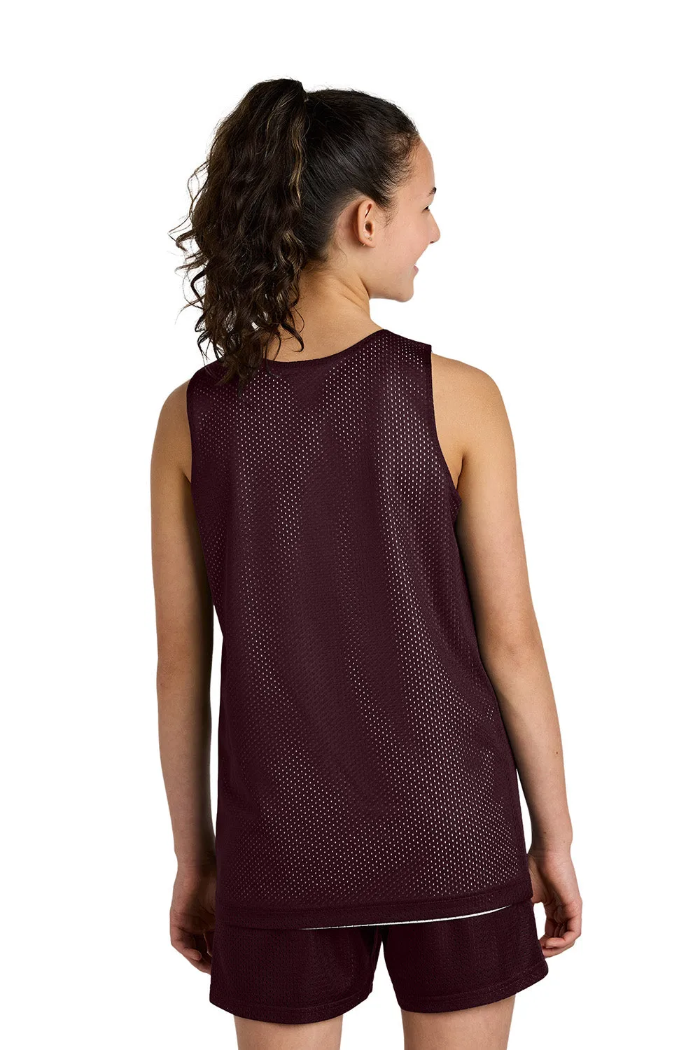 Sport-Tek Youth Moisture Wicking Reversible Mesh Tank Top - Maroon/White Clothing Sport-Tek