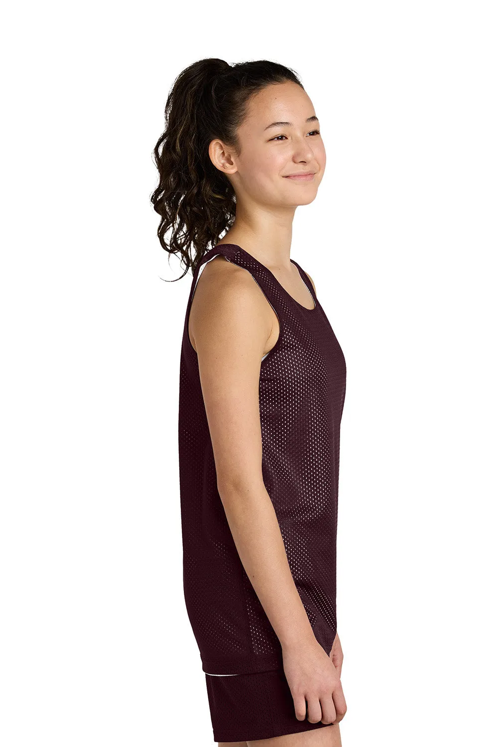 Sport-Tek Youth Moisture Wicking Reversible Mesh Tank Top - Maroon/White Clothing Sport-Tek