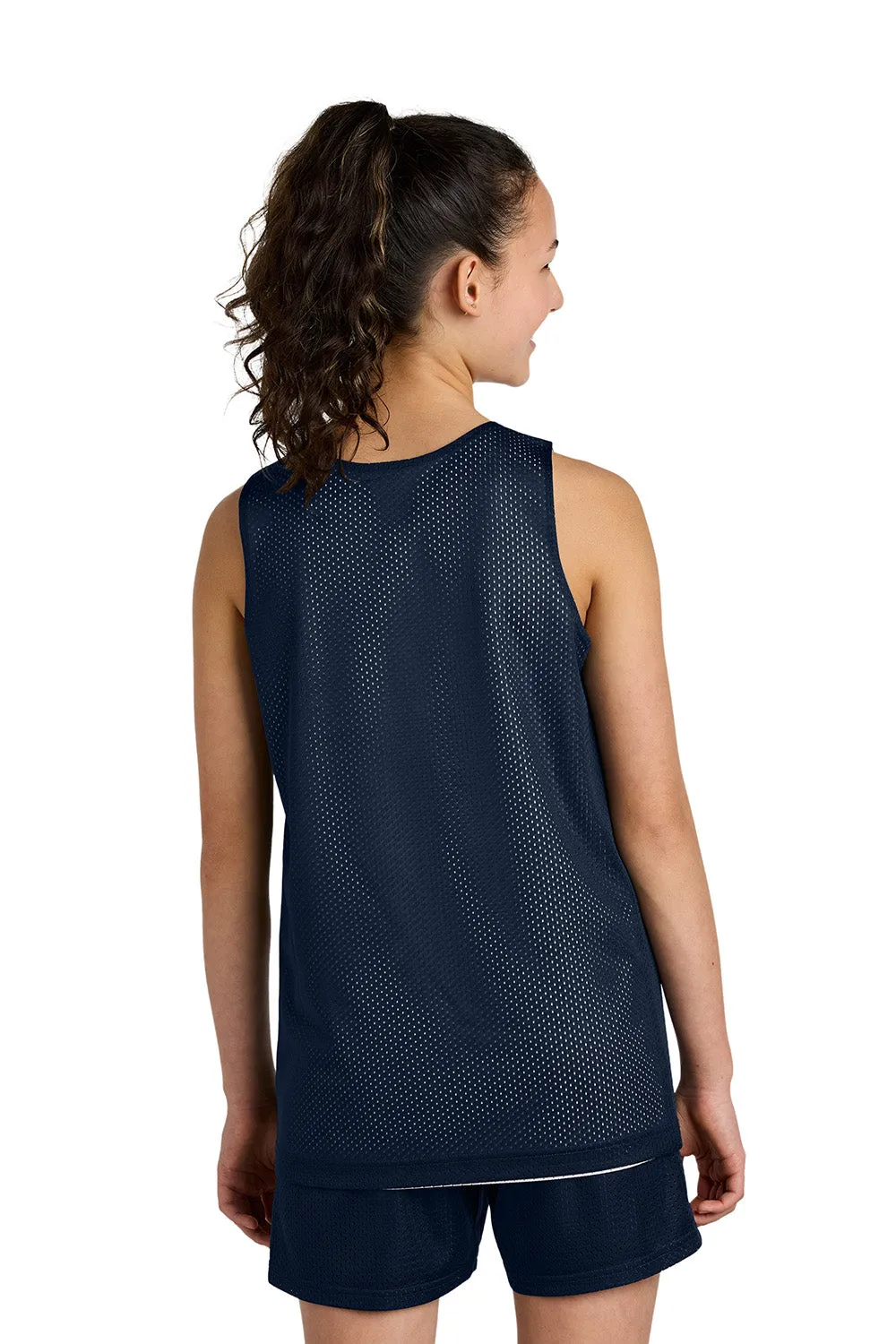Sport-Tek Youth Moisture Wicking Reversible Mesh Tank Top - True Navy Blue/White Clothing Sport-Tek