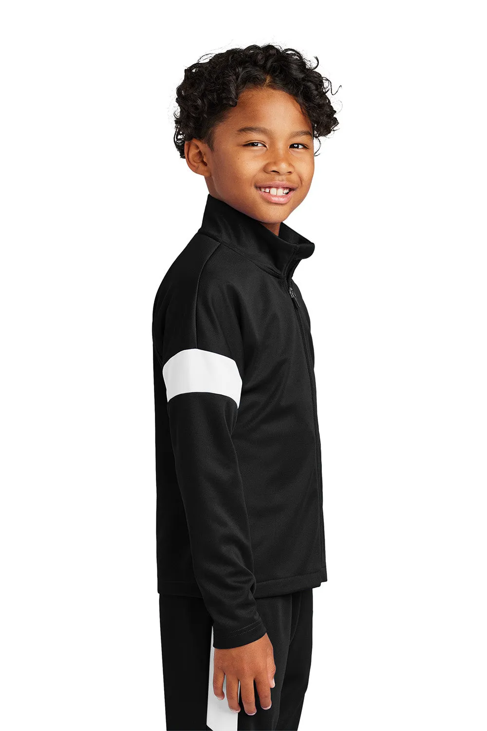 Sport-Tek Youth Moisture Wicking Travel Full Zip Jacket - Black/White Clothing Sport-Tek