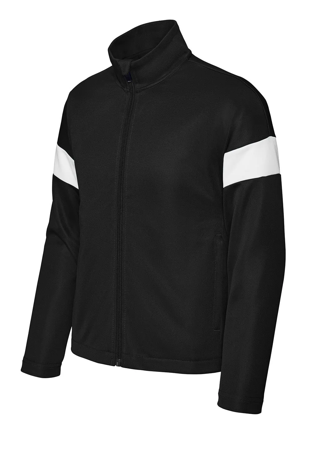 Sport-Tek Youth Moisture Wicking Travel Full Zip Jacket - Black/White Clothing Sport-Tek
