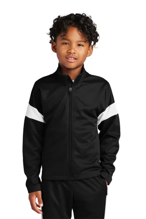 Sport-Tek Youth Moisture Wicking Travel Full Zip Jacket - Black/White Clothing Sport-Tek