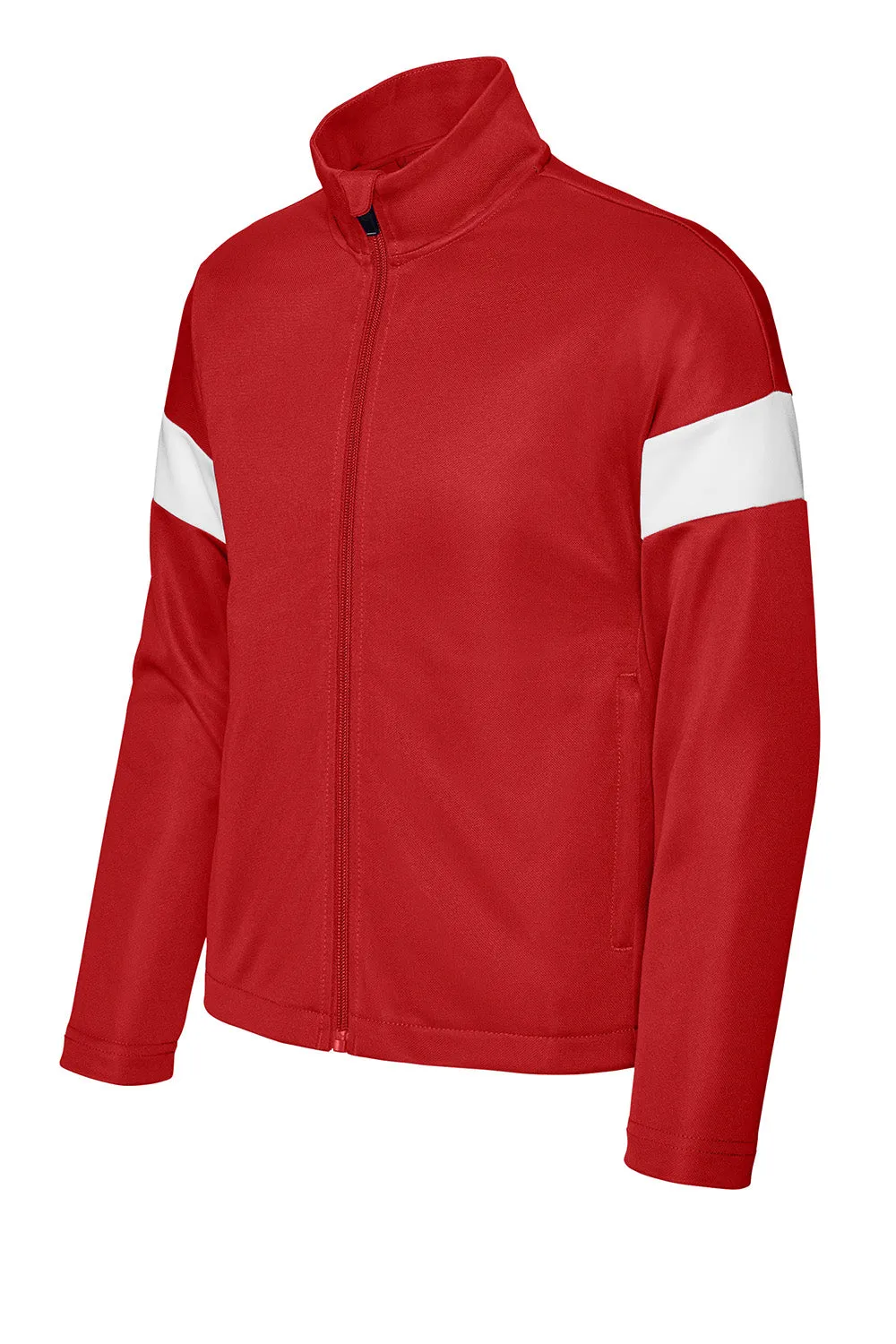 Sport-Tek Youth Moisture Wicking Travel Full Zip Jacket - Deep Red/White Clothing Sport-Tek