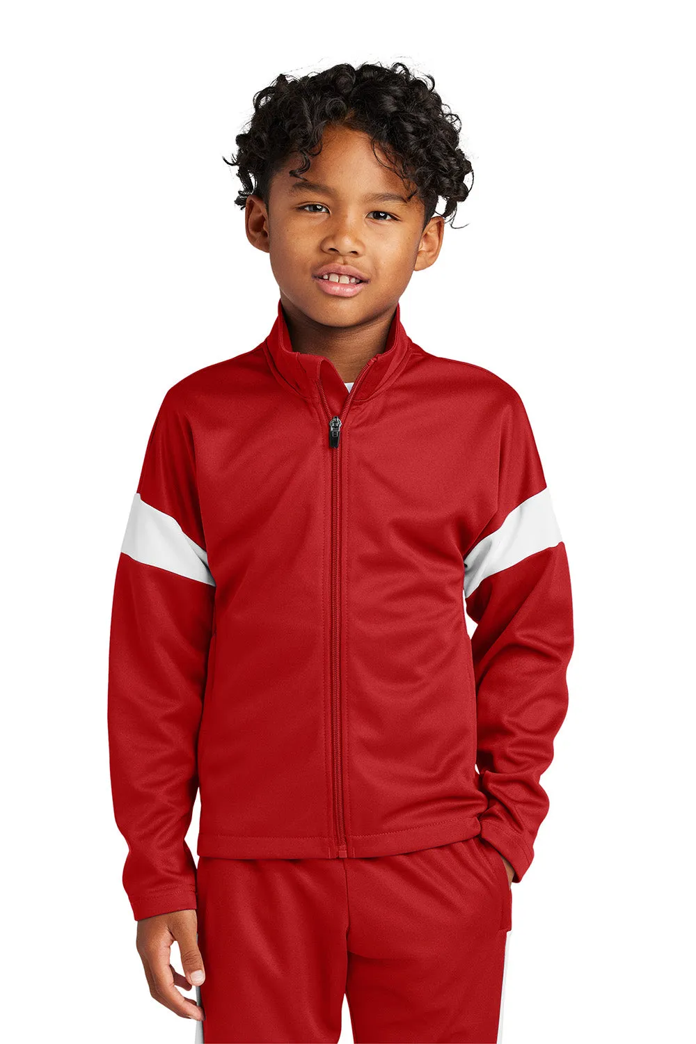 Sport-Tek Youth Moisture Wicking Travel Full Zip Jacket - Deep Red/White Clothing Sport-Tek