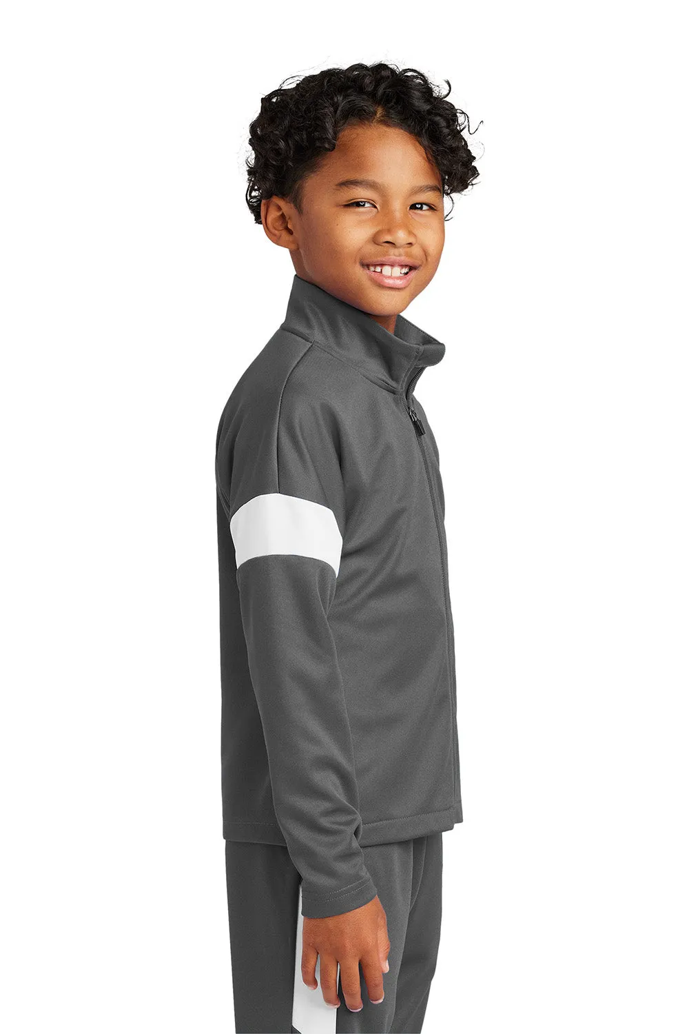 Sport-Tek Youth Moisture Wicking Travel Full Zip Jacket - Iron Grey/White Clothing Sport-Tek