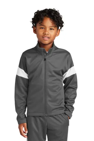 Sport-Tek Youth Moisture Wicking Travel Full Zip Jacket - Iron Grey/White Clothing Sport-Tek