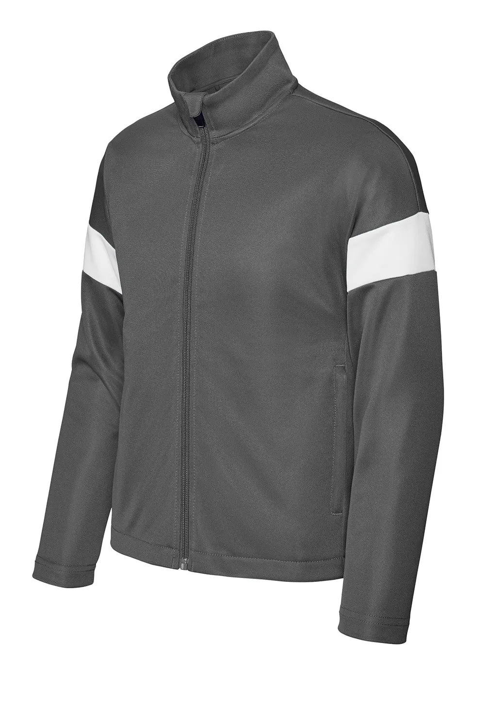 Sport-Tek Youth Moisture Wicking Travel Full Zip Jacket - Iron Grey/White Clothing Sport-Tek