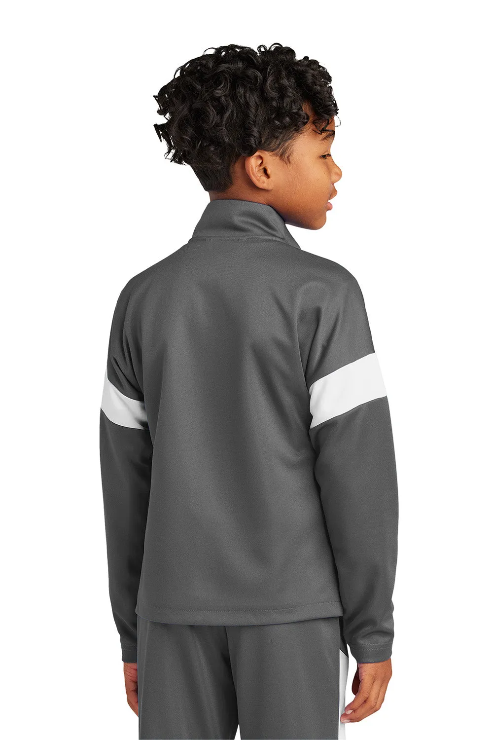Sport-Tek Youth Moisture Wicking Travel Full Zip Jacket - Iron Grey/White Clothing Sport-Tek