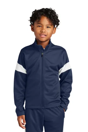 Sport-Tek Youth Moisture Wicking Travel Full Zip Jacket - True Navy Blue/White Clothing Sport-Tek