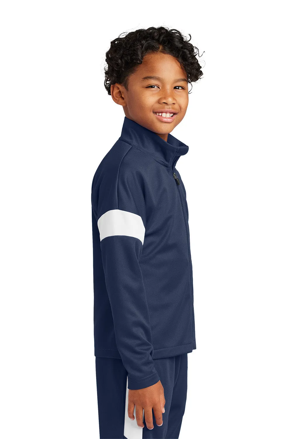 Sport-Tek Youth Moisture Wicking Travel Full Zip Jacket - True Navy Blue/White Clothing Sport-Tek
