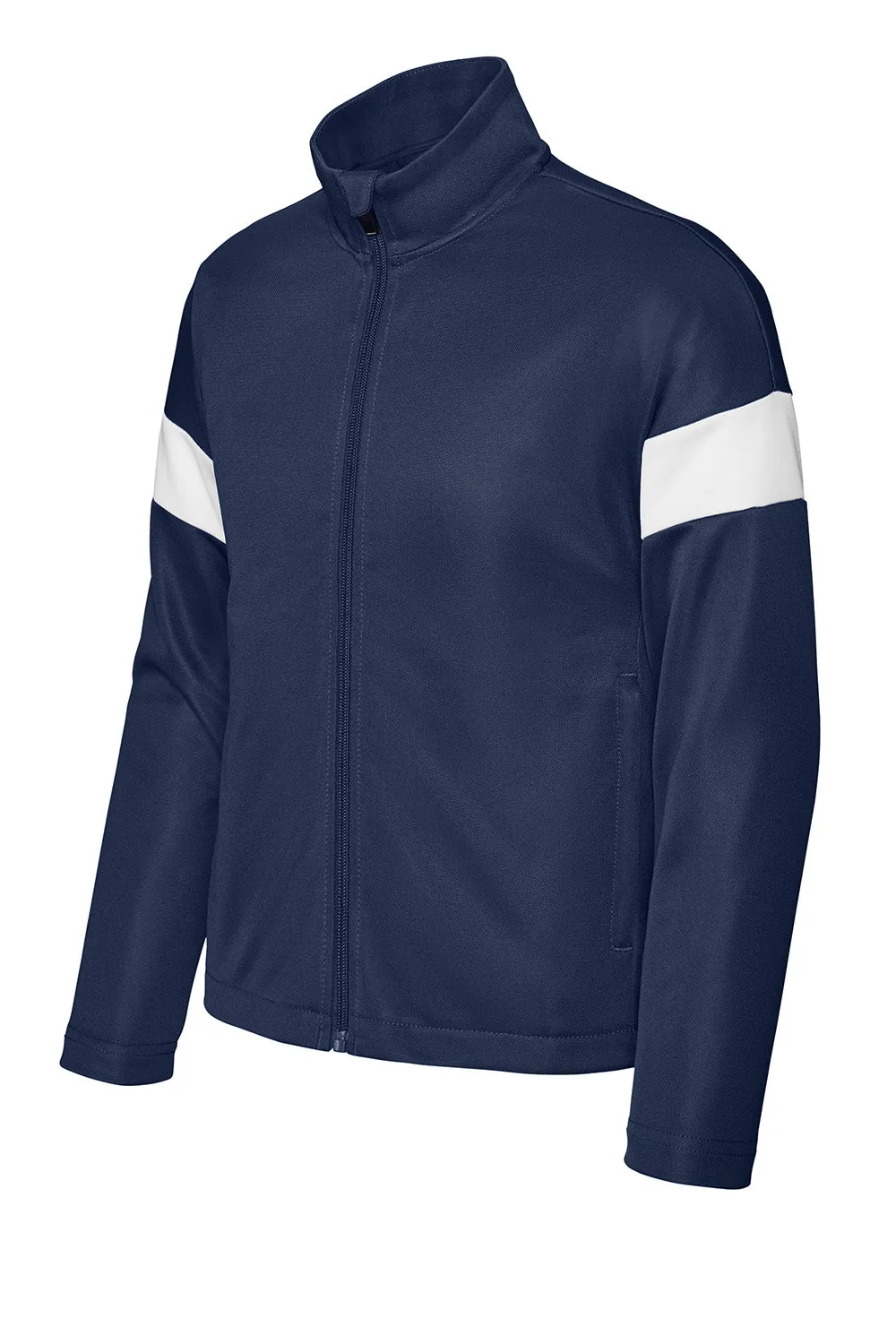 Sport-Tek Youth Moisture Wicking Travel Full Zip Jacket - True Navy Blue/White Clothing Sport-Tek