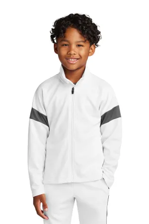 Sport-Tek Youth Moisture Wicking Travel Full Zip Jacket - White/Iron Grey Clothing Sport-Tek