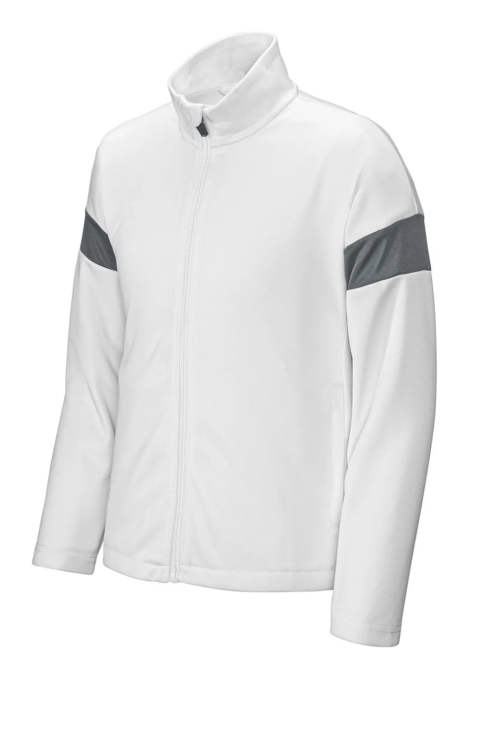 Sport-Tek Youth Moisture Wicking Travel Full Zip Jacket - White/Iron Grey Clothing Sport-Tek