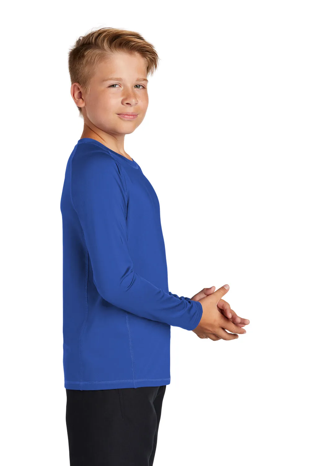 Sport-Tek Youth Rashguard Moisture Wicking Long Sleeve Crewneck T-Shirt - True Royal Blue Clothing Sport-Tek