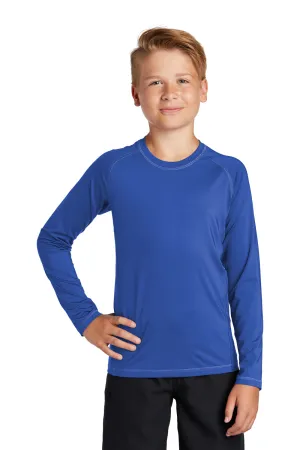Sport-Tek Youth Rashguard Moisture Wicking Long Sleeve Crewneck T-Shirt - True Royal Blue Clothing Sport-Tek