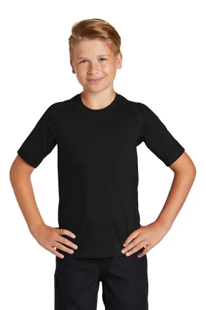 Sport-Tek Youth Rashguard Moisture Wicking Short Sleeve Crewneck T-Shirt - Black Clothing Sport-Tek