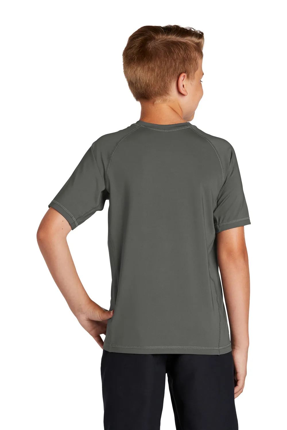 Sport-Tek Youth Rashguard Moisture Wicking Short Sleeve Crewneck T-Shirt - Dark Smoke Grey Clothing Sport-Tek