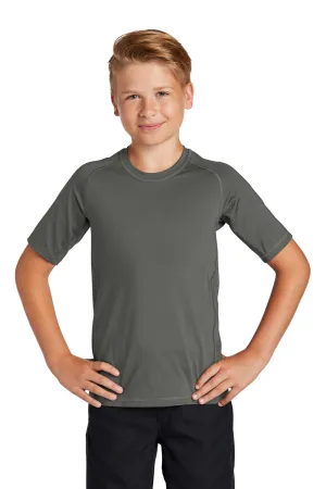 Sport-Tek Youth Rashguard Moisture Wicking Short Sleeve Crewneck T-Shirt - Dark Smoke Grey Clothing Sport-Tek