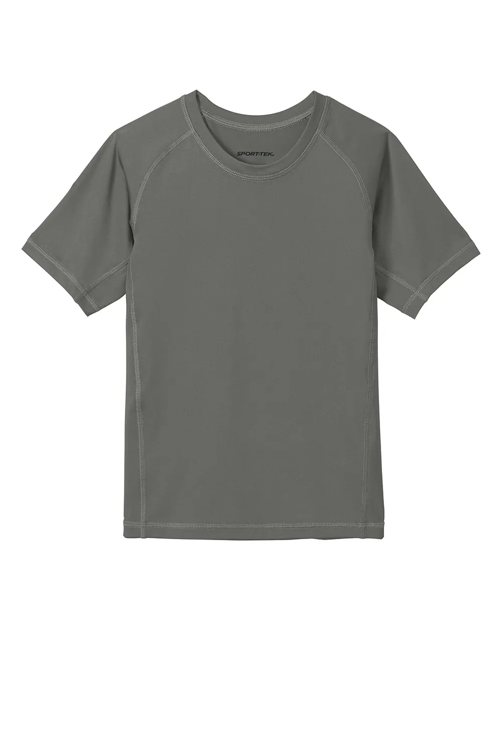 Sport-Tek Youth Rashguard Moisture Wicking Short Sleeve Crewneck T-Shirt - Dark Smoke Grey Clothing Sport-Tek