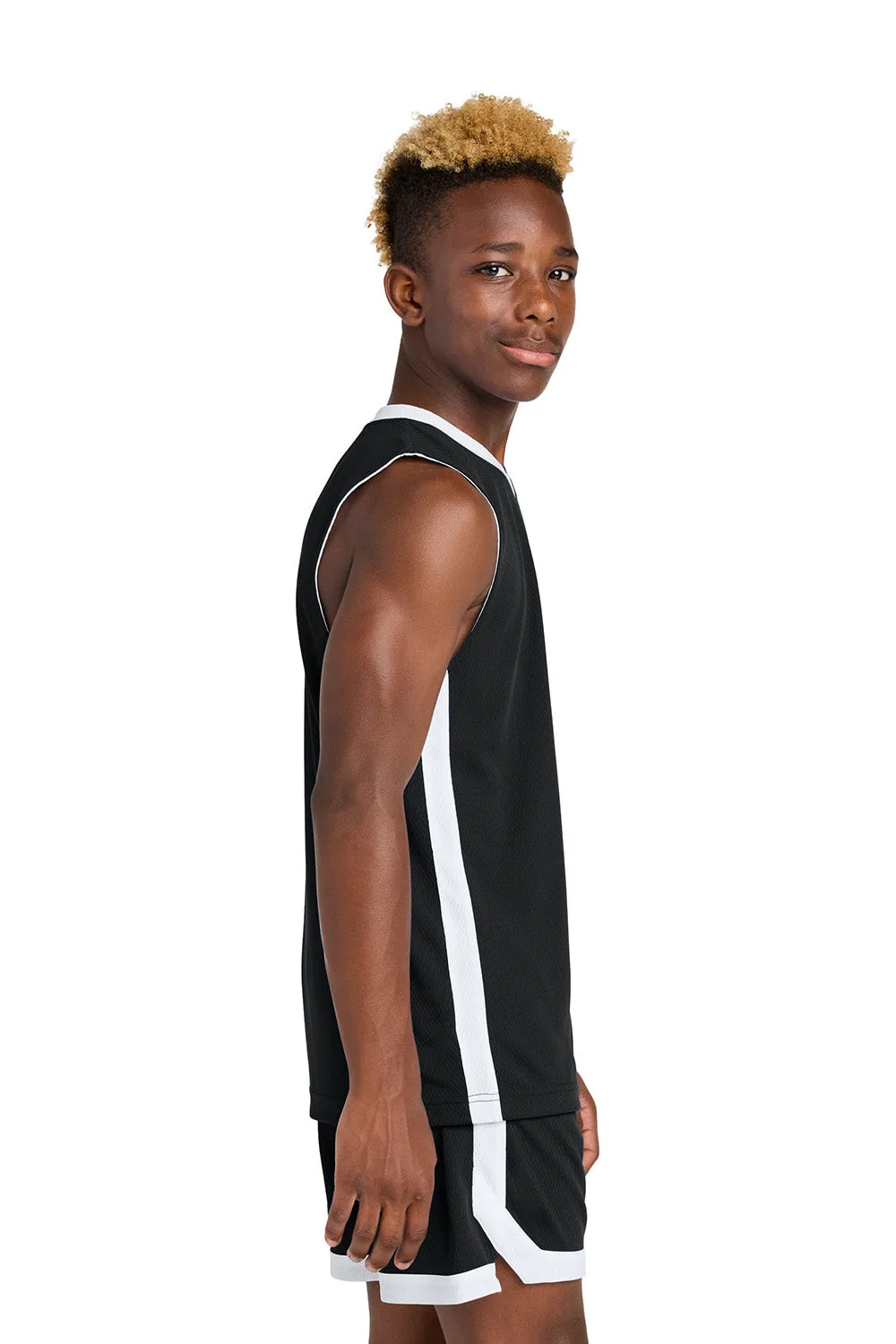 Sport-Tek Youth Rival Basketball Moisture Wicking Reversible Jersey Tank Top - Black/White Clothing Sport-Tek