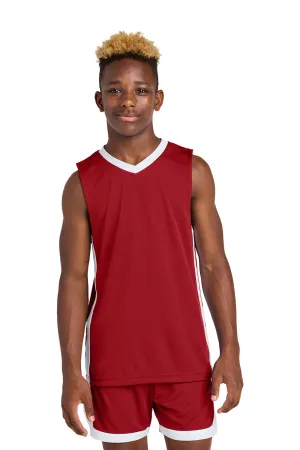 Sport-Tek Youth Rival Basketball Moisture Wicking Reversible Jersey Tank Top - Deep Red/White Clothing Sport-Tek