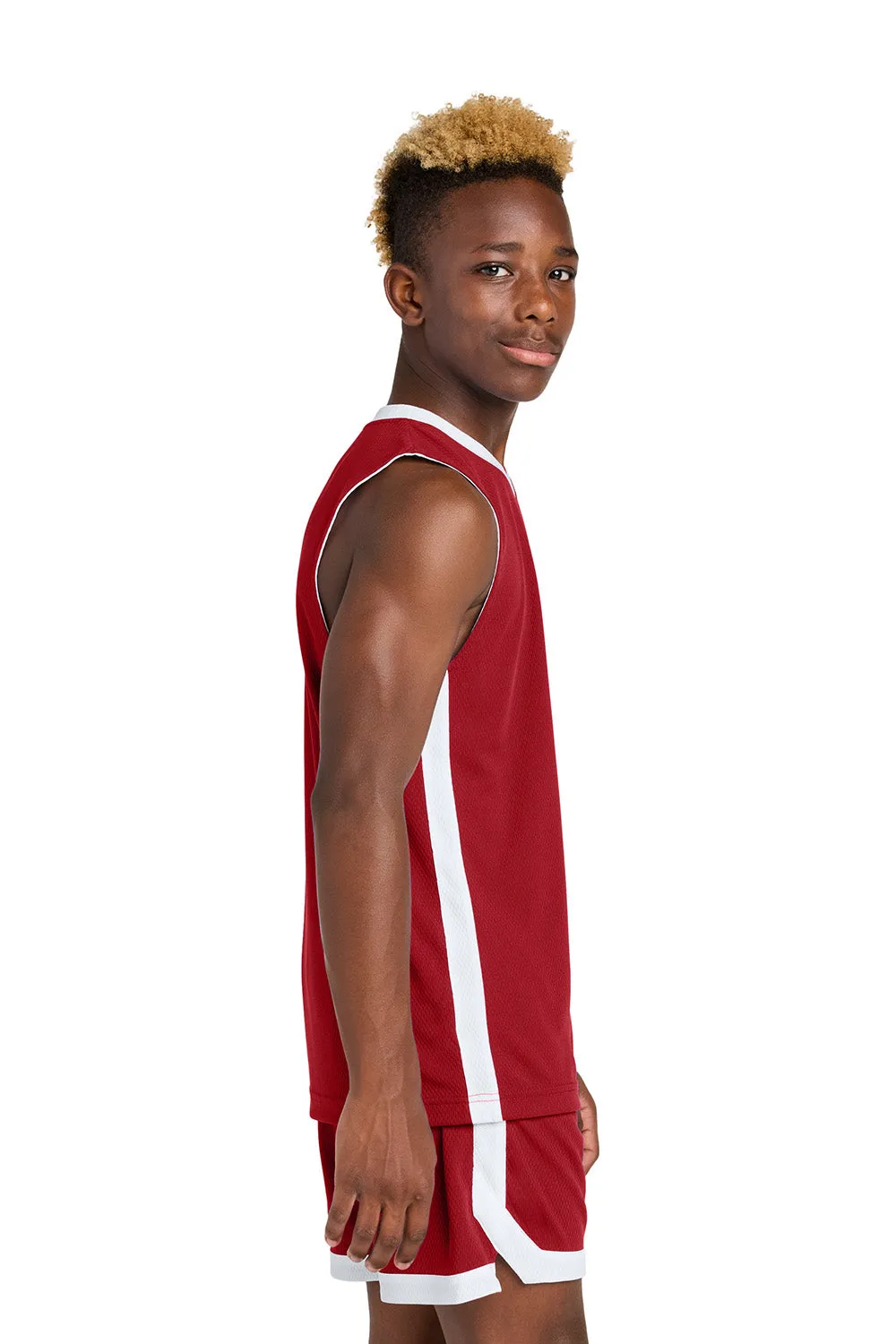Sport-Tek Youth Rival Basketball Moisture Wicking Reversible Jersey Tank Top - Deep Red/White Clothing Sport-Tek