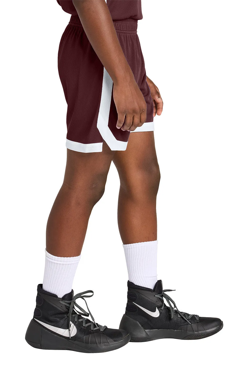 Sport-Tek Youth Rival Moisture Wicking Basketball Shorts - Maroon/White Clothing Sport-Tek