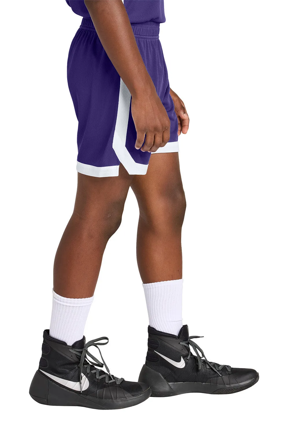Sport-Tek Youth Rival Moisture Wicking Basketball Shorts - Purple/White Clothing Sport-Tek