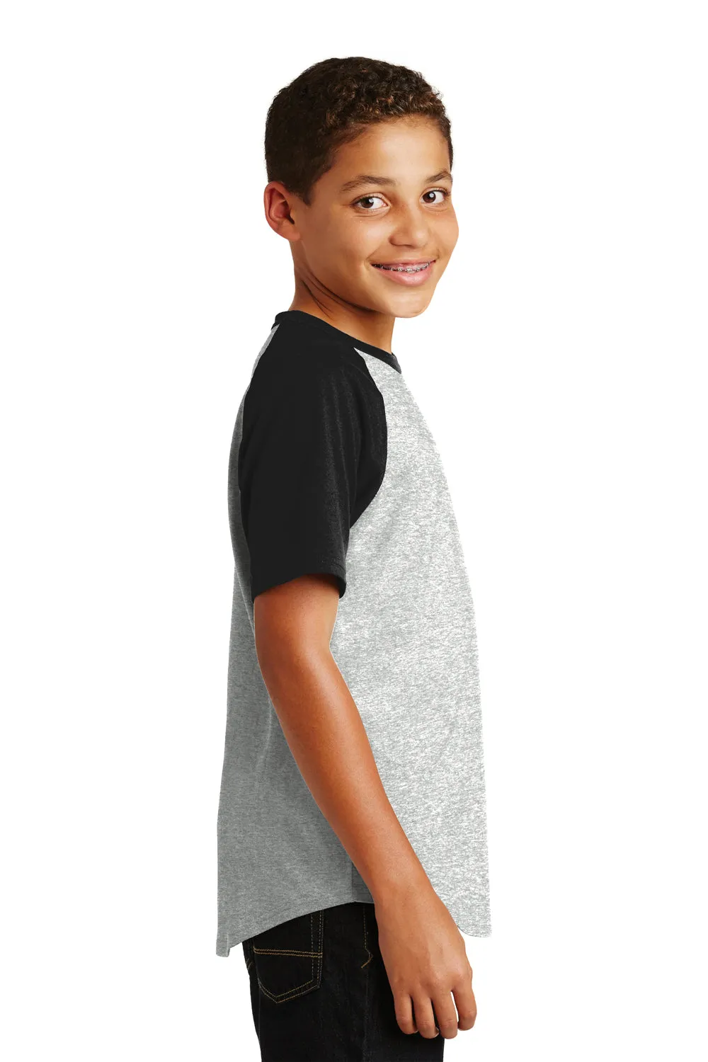Sport-Tek Youth Short Sleeve Crewneck T-Shirt - Heather Grey/Black Clothing Sport-Tek