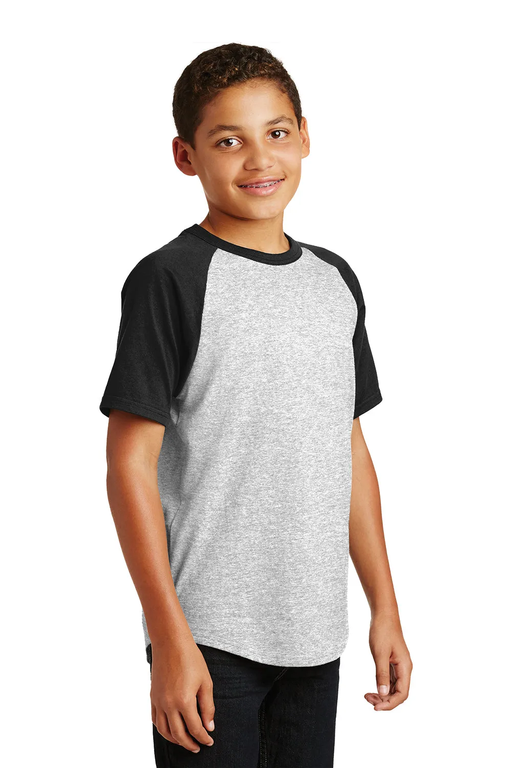 Sport-Tek Youth Short Sleeve Crewneck T-Shirt - Heather Grey/Black Clothing Sport-Tek