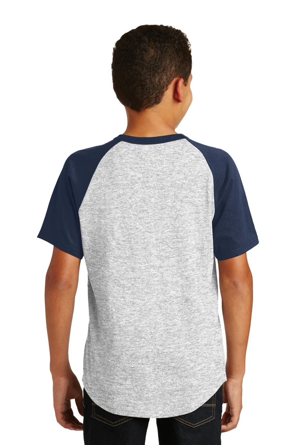 Sport-Tek Youth Short Sleeve Crewneck T-Shirt - Heather Grey/Navy Blue Clothing Sport-Tek