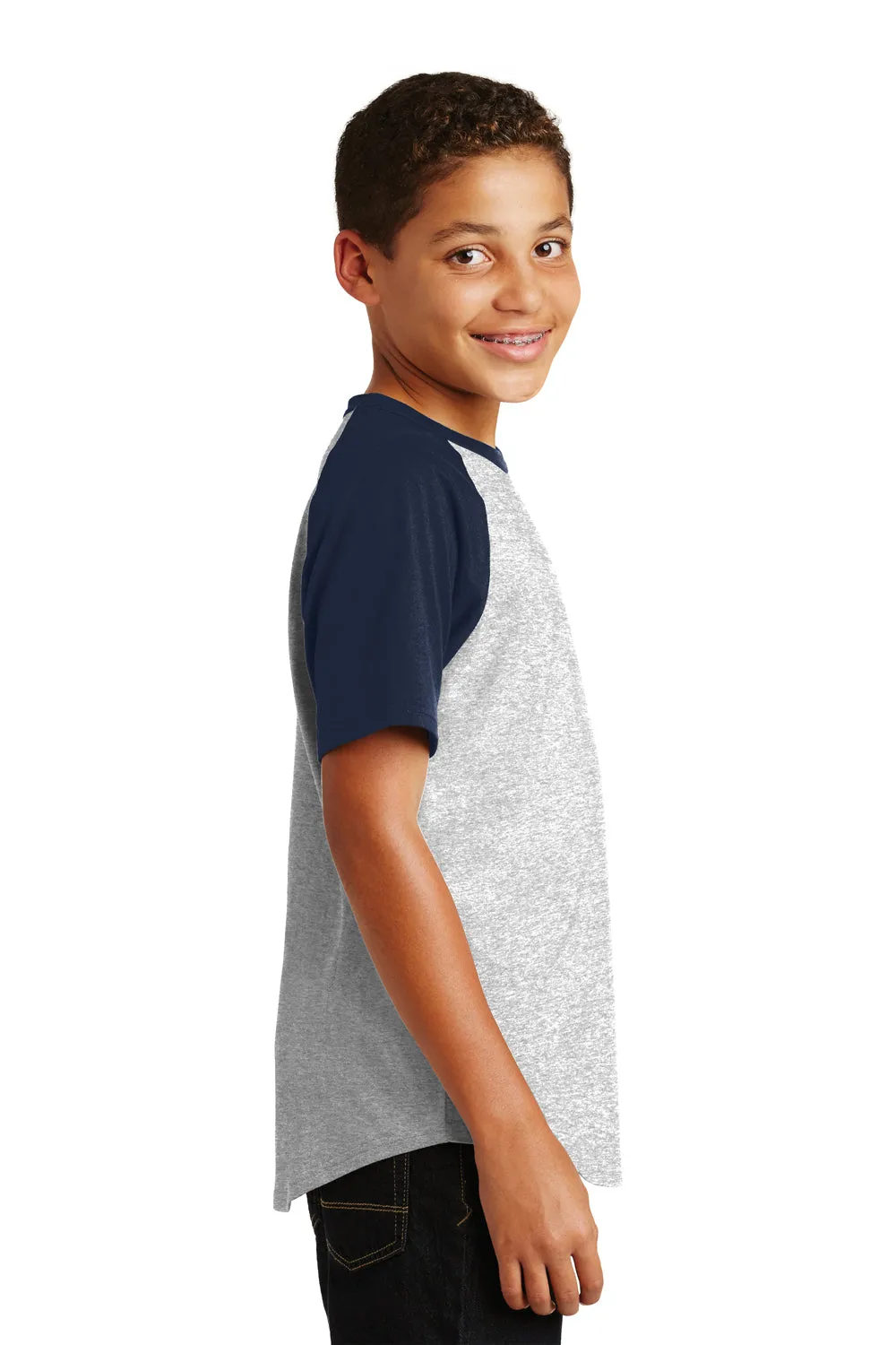 Sport-Tek Youth Short Sleeve Crewneck T-Shirt - Heather Grey/Navy Blue Clothing Sport-Tek